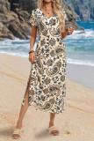 Apricot Printed Short Sleeves Dress