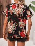 Trendy Multi-Color Printed U-Neck Short Sleeve Top