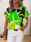 Trendy Multi-Color Printed U-Neck Short Sleeve Top