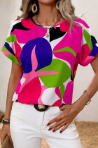 Trendy Multi-Color Printed U-Neck Short Sleeve Top