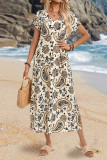 Apricot Printed Short Sleeves Dress