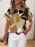 Trendy Multi-Color Printed U-Neck Short Sleeve Top