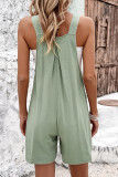 Grass Green Solid Color Adjustable Straps Pleated Romper with Pockets