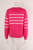 Striped Bow Round Neck Floral Knit Sweater