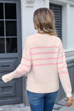 Striped Bow Round Neck Floral Knit Sweater