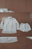 Plain Texture Puff Sleeves Shirt Shorts  2PCS Set