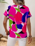 Trendy Multi-Color Printed U-Neck Short Sleeve Top