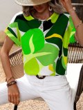 Trendy Multi-Color Printed U-Neck Short Sleeve Top