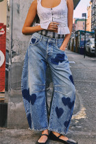 Heart Pattern Straight Jeans 