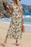 Apricot Printed Short Sleeves Dress