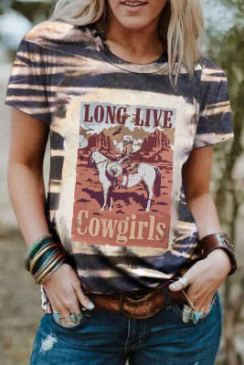Blue Tie Dye LONG LIVE Cowgirls Graphic Crewneck T Shirt