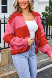 Colorblock Open Front Knitting Cardigans