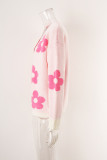 Flower Pattern Plus Size Open Front Knit Sweater