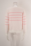 Striped Bow Round Neck Floral Knit Sweater