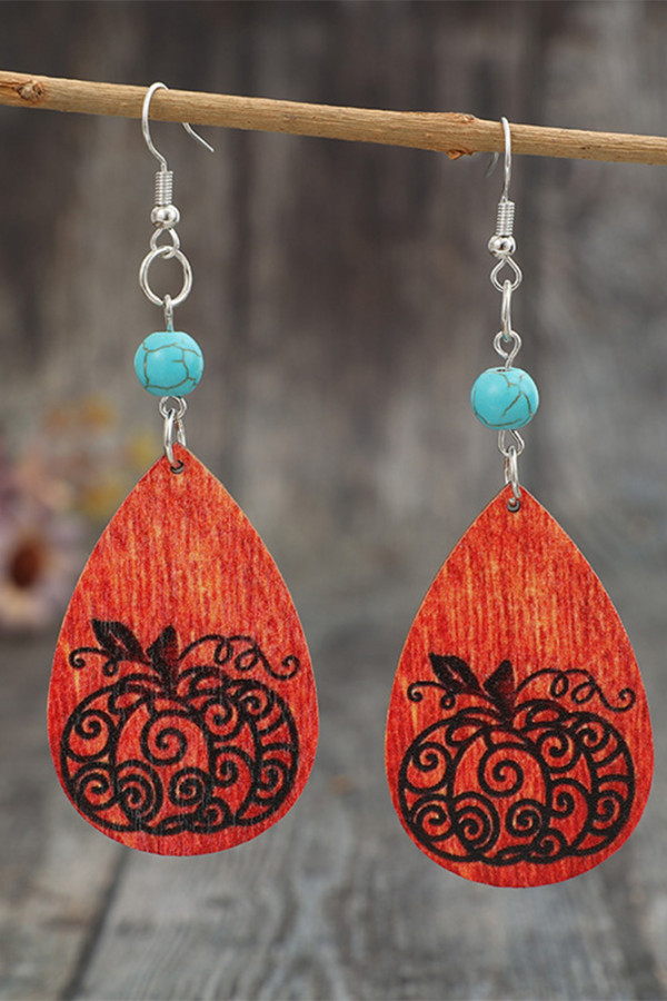 Halloween Pumpkin  Wooden Earrings 