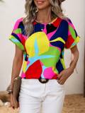 Trendy Multi-Color Printed U-Neck Short Sleeve Top
