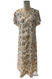 Apricot Printed Short Sleeves Dress