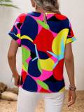 Trendy Multi-Color Printed U-Neck Short Sleeve Top