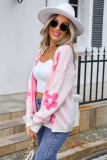 Flower Pattern Plus Size Open Front Knit Sweater