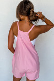 Pink Western Cactus Sequin Patched Pocketed Wide Leg Romper