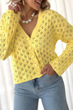 Yellow Pointelle Knit V Neck Sweater Cardigan