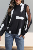 Black Lace Sheer Long Sleeves Top