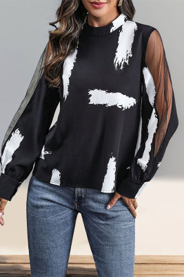 Black Lace Sheer Long Sleeves Top