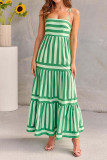 Green Stripes Tiered Spaghetti Dress 