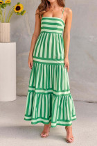 Green Stripes Tiered Spaghetti Dress 