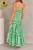 Green Stripes Tiered Spaghetti Dress 