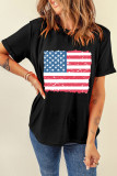 Black Frayed American Flag Printed Crewneck T Shirt