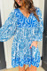 Sky Blue Bohemian Print Puff Sleeve Tied V Neck Flared Mini Dress
