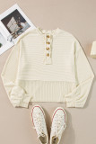 Apricot Corded Texture Lantern Sleeve Buttons Henley Sweatsuit