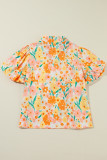 Multicolour Floral Print Bubble Sleeve V Neck Blouse