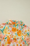 Multicolour Floral Print Bubble Sleeve V Neck Blouse