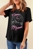 Black neon moon Letter Graphic Short Sleeve Top