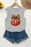 Pumpkin Coquette Halloween Leopard Bow Tank Top