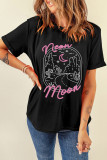 Black neon moon Letter Graphic Short Sleeve Top