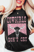 Black COWGIRL Dont Cry Steer Head Print Crewneck Graphic Tee