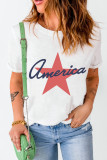 White America Star Shape Print O Neck Loose Fit T Shirt