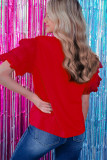 Fiery Red Tulle Ruffle Sleeve Top