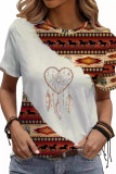 Horses Feather Aztec Print Short Sleeves Top