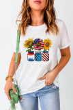 White American Flag Sunflower Graphic T Shirt