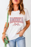 White AMERICA Bow Knot Print Crew Neck Casual Tee