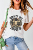 White Cant Be Tamed Western Steer Head Crew Neck T Shirt
