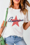 White America Star Shape Print O Neck Loose Fit T Shirt