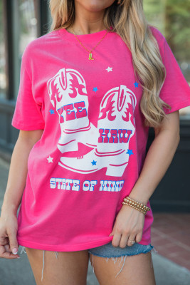 Rose Red YEE HAW Boots Graphic Short Sleeve Top