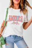 White AMERICA Bow Knot Print Crew Neck Casual Tee