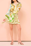 Lantern Sleeves Multi Color Mini Dress 