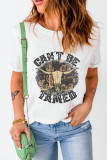 White Cant Be Tamed Western Steer Head Crew Neck T Shirt